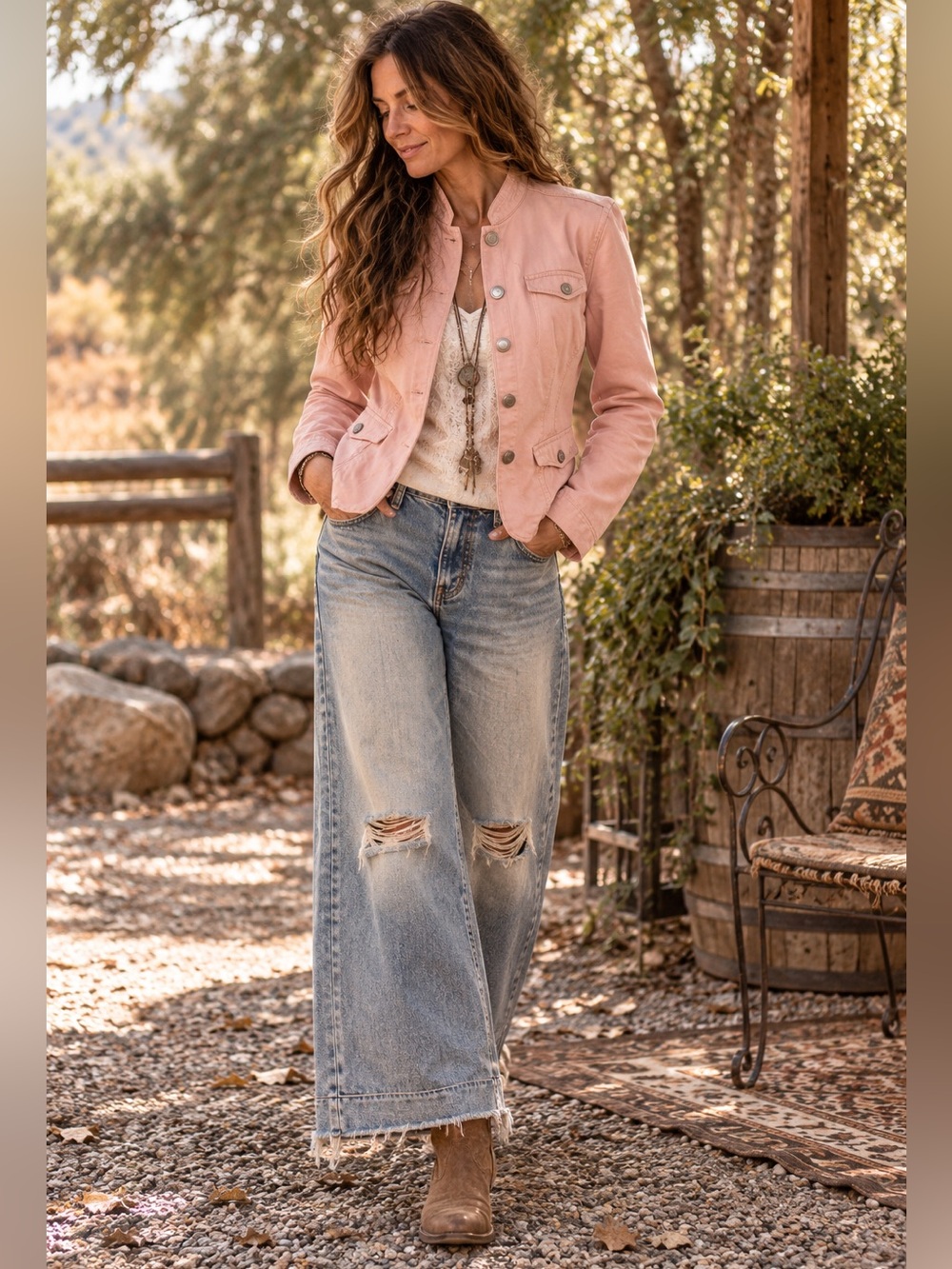 Calvin Klein deep blush 100% cotton denim embroidered jean jacket
